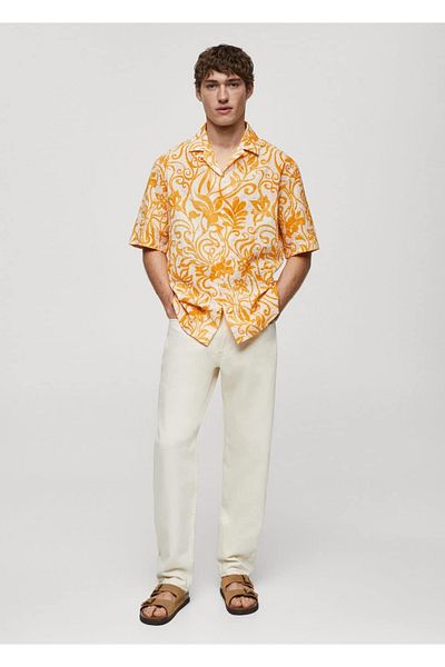 MANGO Man Patterned Textured Cotton Shirt