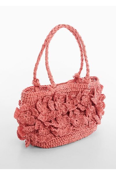 MANGO Woman Raffia Look Floral Bag