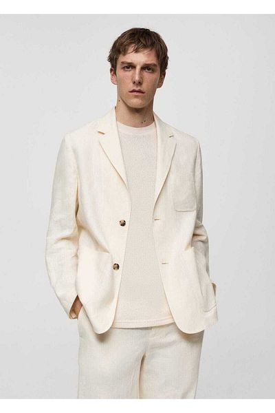 MANGO Man Relaxed Fit 100% Leinen Tasche Blazer