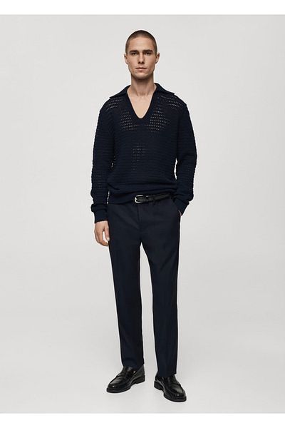 MANGO Man Openwork Knitted Polo Collar Sweater