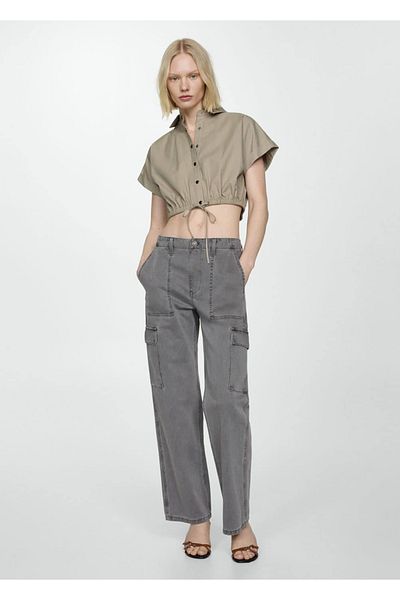 MANGO Woman Cargo Jean Trousers - Pocket Design