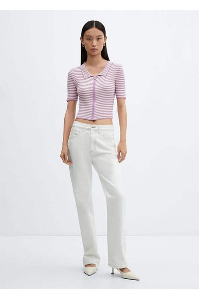 MANGO Woman Striped Zipper Polo Shirt