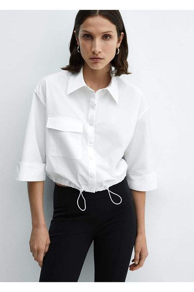 MANGO Woman Baumwollhemd mit verstellbarem Saum