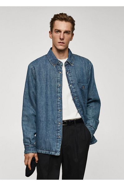 MANGO Man Jachetă cămașă din denim matlasată