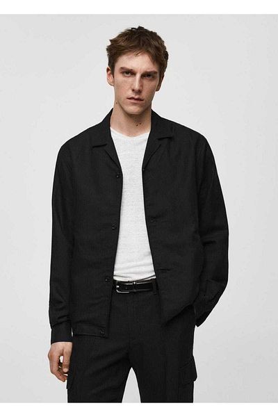 MANGO Man Slim-Fit Linen Blended Shirt Jacket