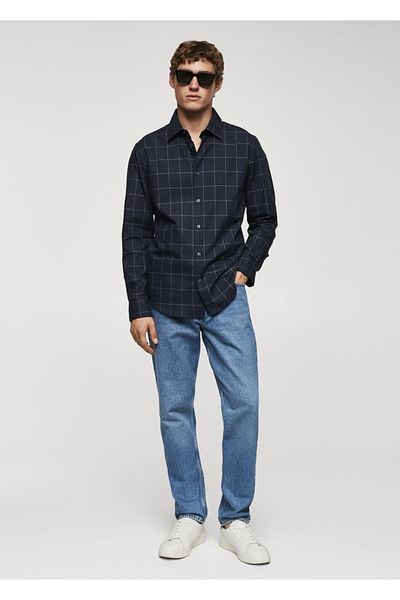 MANGO Man Checkered Flannel Cotton Shirt