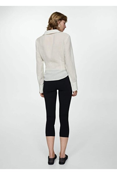MANGO Woman Drape detaylı keten gömlek