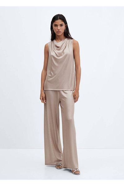 MANGO Woman Elastic waistband wideleg pants