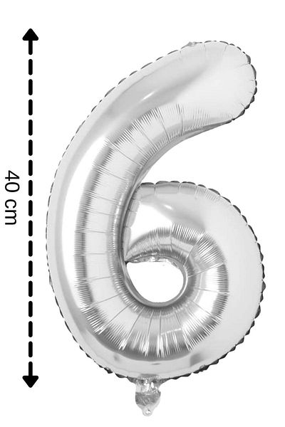 ELGALA Foil Balloon 6 Number Helium Balloon 40 Cm Silver Color