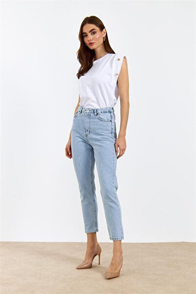 WODDİ بنطال جينز نسائي من Leo 90's Dora Mom Fit Snow Wash