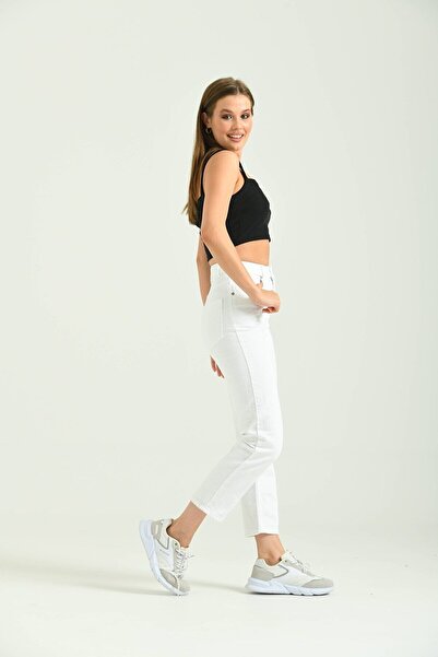 WODDİ Pantaloni Alvin White Lycra Mom Jean 2024 2024