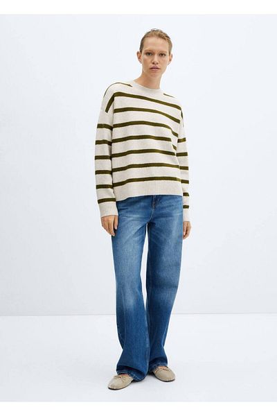 MANGO Woman Sweter w paski z okrągłym dekoltem