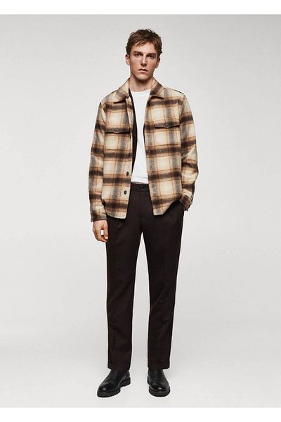 MANGO Man Checkered Wool Blended Shirt Jacket