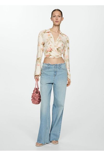 MANGO Woman Μπλούζα λινό με floral σχέδιο