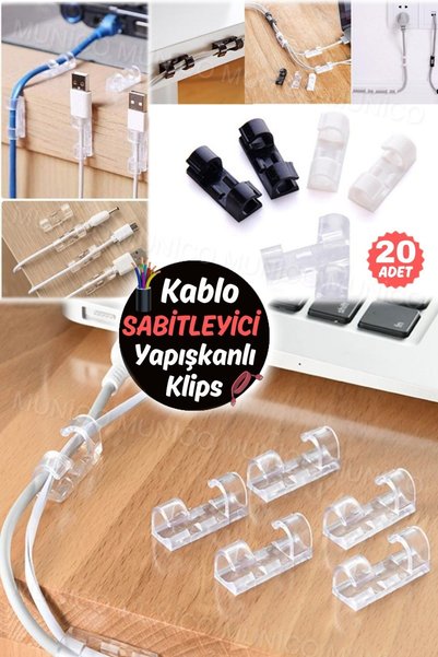 Munico Pratik Kablo Düzenleyici 20'li Kendinden Yapışkanlı Klipsler 20'li Ev ...