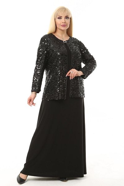 ARIKAN Γυναικείο Σετ Φόρεμα Μαύρο Μπουφάν 3722 First Plus Size