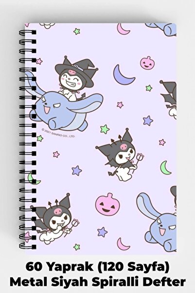 Anime Marketi Kuromi Tasarımlı A5 Spiralli Sert Kapak Defter 120 Sayfa