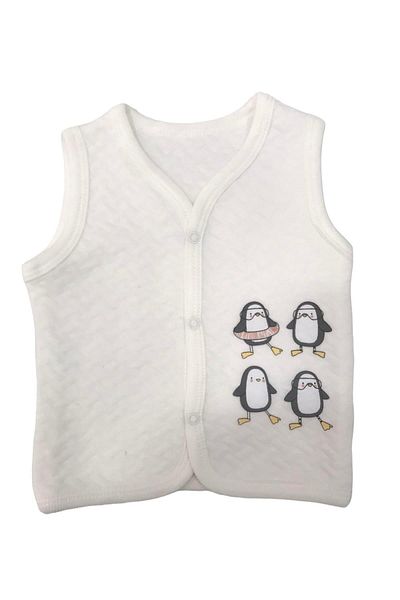 Bibaby Vest Quilted Penguins Having Fun Ecru