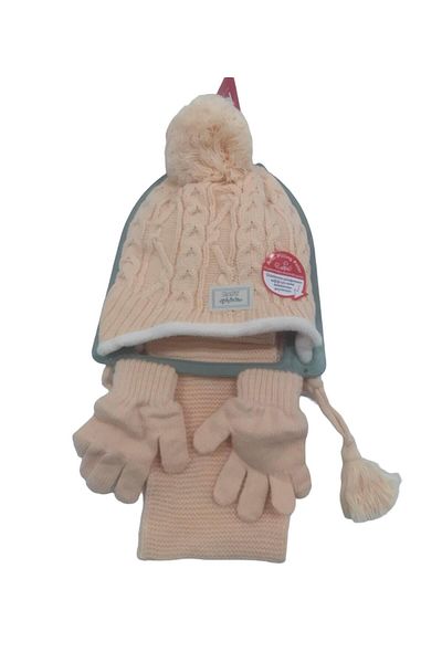 Kitti Gloves Scarf Beanie Set Peach 1-4 Years
