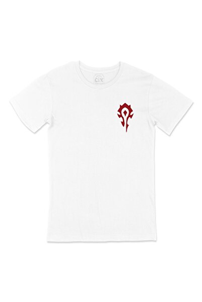 Cix Warcraft crveni logo, dizajn džepnog logotipa, bela majica