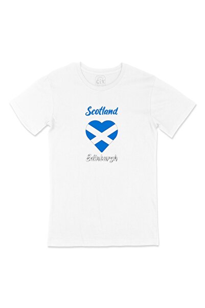 Cix Edinburg Škotska Zastava Srce Džep Logo Dizajn Bela Majica