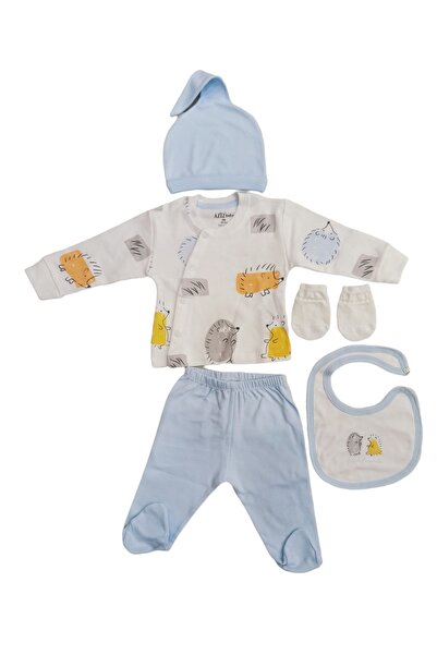 Aziz Bebe طقم بدلة خروج من المستشفى مكون من 5 قطع منقوشة للأطفال من 0 إلى 3 أشهر