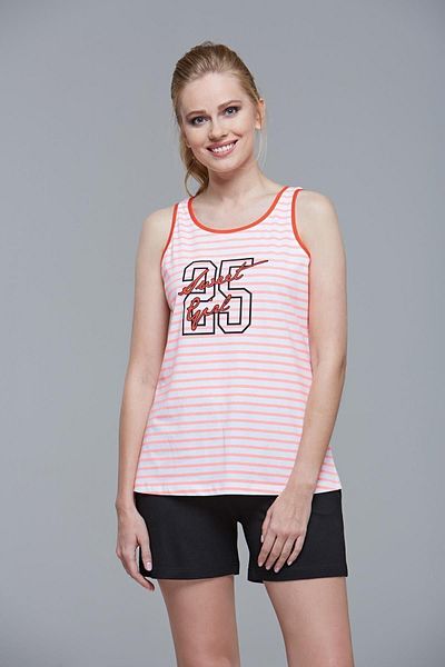 PJS 21472 Women's Strappy Striped Shorts Set