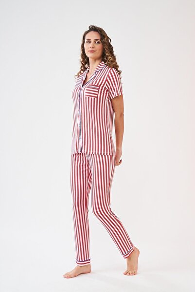 PJS 23213 Women's Striped Buttoned Pajama Set