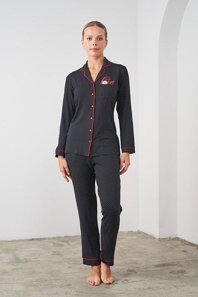 PJS 24531 Set pijama cu buline cu nasturi pentru femei