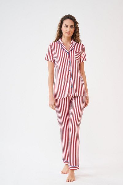 PJS 23213 Set pijama cu nasturi cu dungi pentru damă