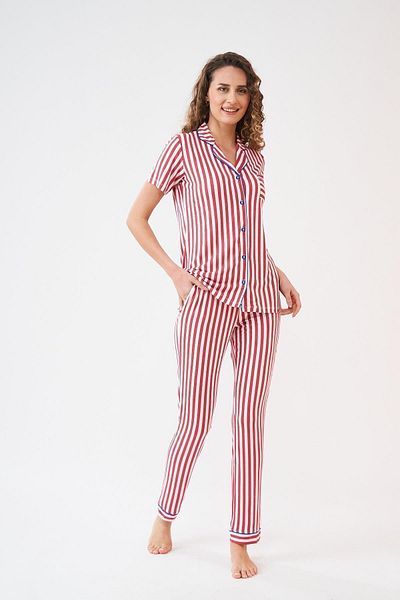 PJS 23213 Set pijama cu nasturi cu dungi pentru damă