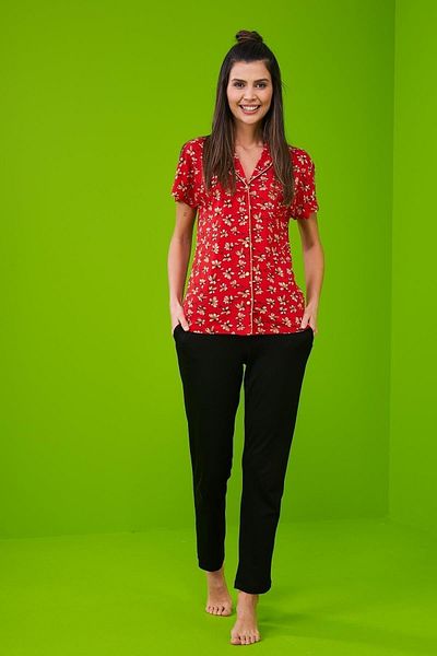 PJS 23230 Women's Patterned Placket Pajama Set