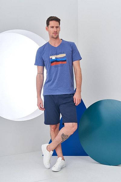 PJS 24304 Men's V-Neck Sports Shorts Set