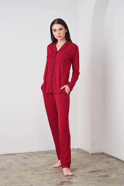 PJS 24521 Women's Buttoned Striped Pajamas Set