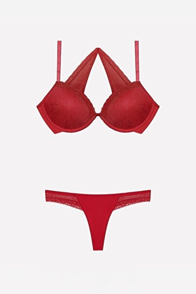 Nurteks Жіночий бордовий бюстгальтер з балеринами та декольте на спині, компл...