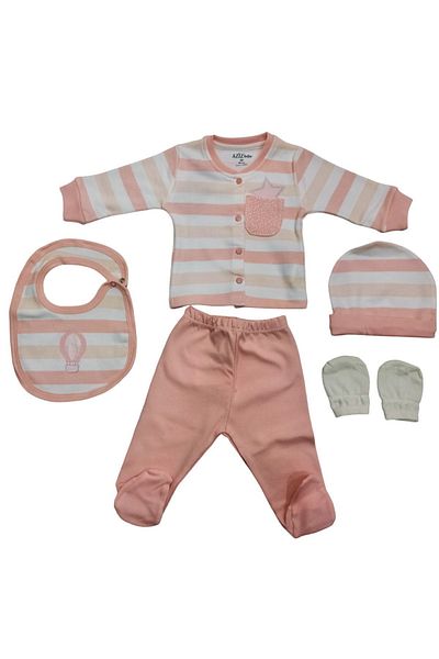 Aziz Bebe Powder Balloon Patterned 5-Piece Baby Hospital Discharge Bodysuit Set