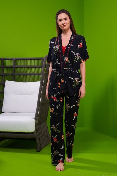 PJS 23105 Women's Patterned Pajama Set with Robe