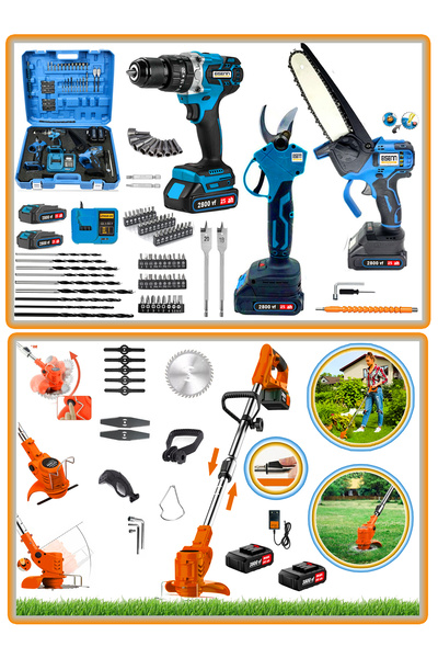 Eisenn Alman LORD Seri 4 Akülü Bahçe Seti Tırpan + Bağ Makası + Zincirli Budama + 13 Mm Darbeli Matkap