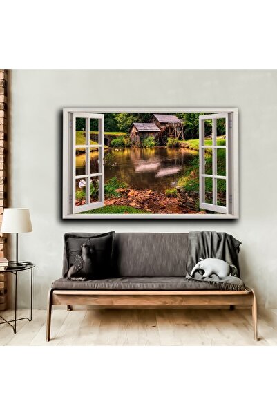 Şehzat Pencere Motifli Yaz Manzara Tablosu Y5|kanvas Tablo