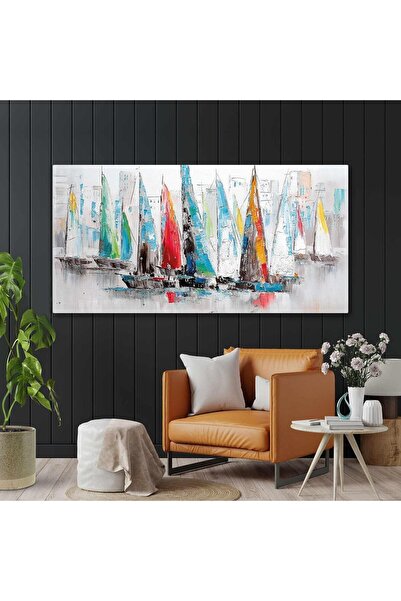 Brush Trails Sails at Sea Decorative Transverse Horizontal Canvas Painting