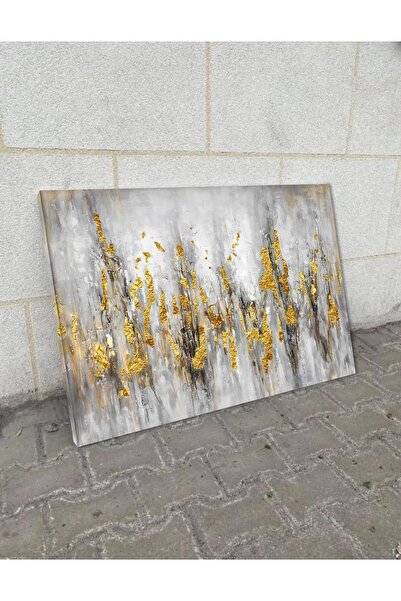 Şehzat |GRİ-GOLD KOMBİNİ EN ÇOK SEVİLEN SOYUT TABLOSU VİDEOLU|ÇERÇEVESİZ KANVAS TABLO