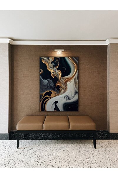 Şehzat Gold Detaylı Soyut Salon Oturma Odası Ofis Için Dekoratif Dijital Bask...