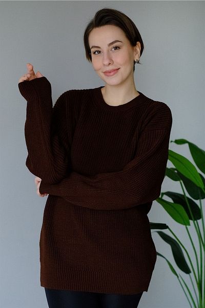 GözdeCE Къс, едър, плетен пуловер - кафяв