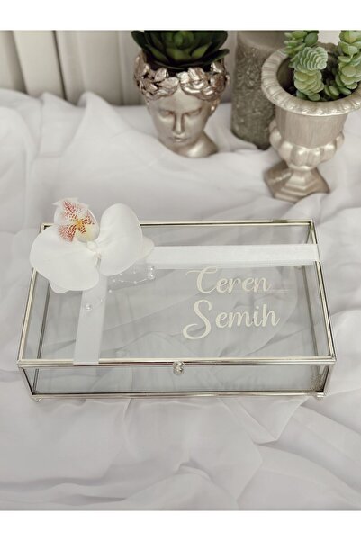 Paparti Tasarım Çikolata Havlu Hediyelik Cam Kutu Gümüş Orkide