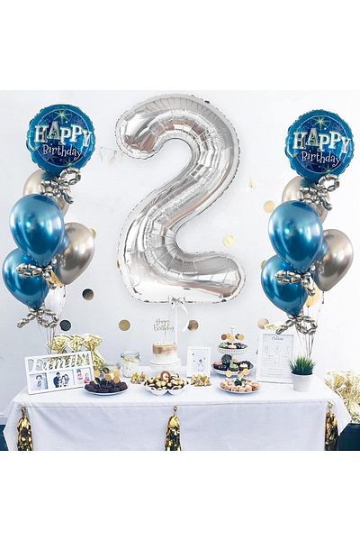 Paparti Number 2 Silver Foil Balloon 76cm 34" Helium Suitable Party Balloon
