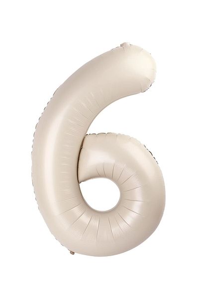 Paparti 76cm 34" Cream Foil Balloon - Number 6, Suitable for Heliuma Party Balloon