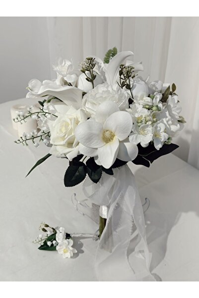 Paparti Kuğu Gelin Buketi İthal Aranjman Solmayan Gelin Çiçeği