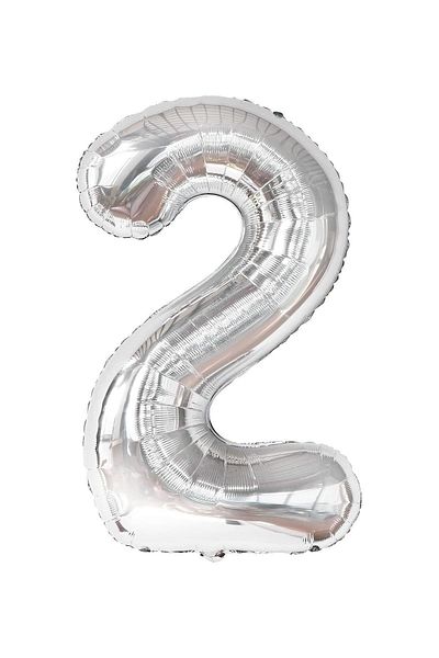 Paparti Number 2 Silver Foil Balloon 76cm 34" Helium Suitable Party Balloon