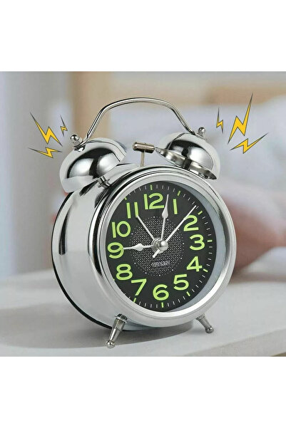 keyfim shop Metal Vintage Işıklı Masa Üstü Büyük Boy Alarmlı Çalar Saat
