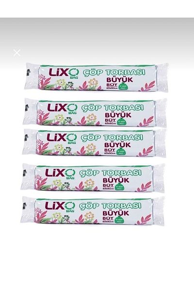 LİXO Large Size Garbage Bag 5 Packs * Roll of 10 = 50 Pcs 65X80 cm
